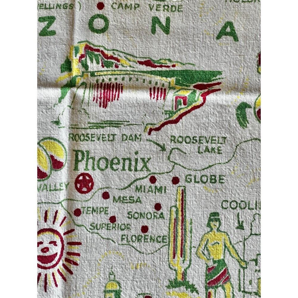 Vintage Arizona Map Tablecloth 39"x30" Cotton Linen Blend Southwest Decor Collec - Picture 6 of 13